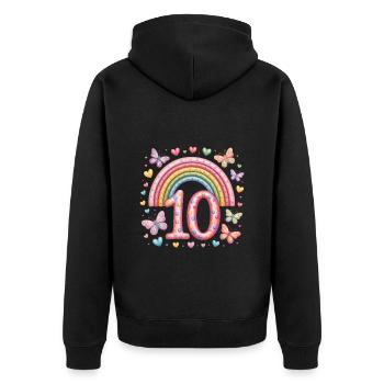 Papillon arc-en-ciel 10e anniversaire fille - Veste à capuche bio Premium Unisexe - noir - Dos - Nico (187cm)