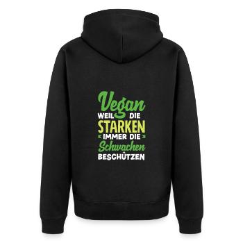 Achtung Ich Bin Veganer Lustiges Veganer Geschenk - Unisex Premium Bio Zip Hoodie - Schwarz - Hinten - Nico (187cm)