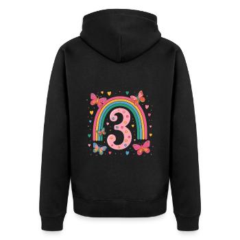 Regenbogen Schmetterling 3. Geburtstag Mädchen - Unisex Premium Bio Zip Hoodie - Schwarz - Hinten - Nico (187cm)