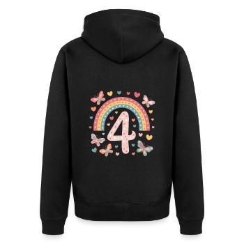 Rainbow Butterfly 4th Birthday Girl - Unisex Premium Organic Zip Hoodie - black - Back - Nico (187cm)