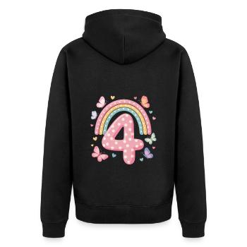 Rainbow Butterfly 4th Birthday Girl - Unisex Premium Organic Zip Hoodie - black - Back - Nico (187cm)