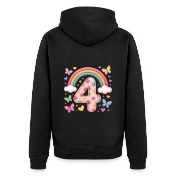 Rainbow Butterfly 4th Birthday Girl - Unisex Premium Organic Zip Hoodie - black - Back - Nico (187cm)