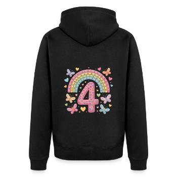 Rainbow Butterfly 4th Birthday Girl - Unisex Premium Organic Zip Hoodie - black - Back - Nico (187cm)