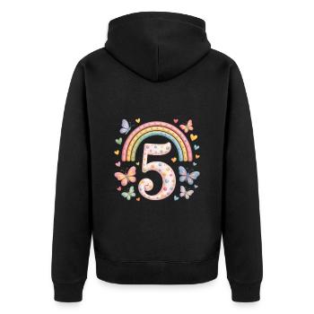 Rainbow Butterfly 5th Birthday Girl - Unisex Premium Organic Zip Hoodie - black - Back - Nico (187cm)