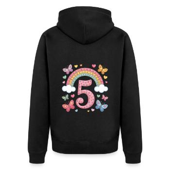 Rainbow Butterfly 5th Birthday Girl - Unisex Premium Organic Zip Hoodie - black - Back - Nico (187cm)