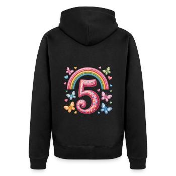 Papillon arc-en-ciel 5e anniversaire fille - Veste à capuche bio Premium Unisexe - noir - Dos - Nico (187cm)
