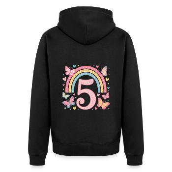 Rainbow Butterfly 5th Birthday Girl - Unisex Premium Organic Zip Hoodie - black - Back - Nico (187cm)