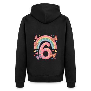 Regenbogen Schmetterling 6. Geburtstag Mädchen - Unisex Premium Bio Zip Hoodie - Schwarz - Hinten - Nico (187cm)