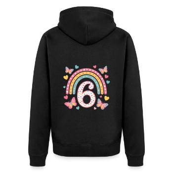 Rainbow Butterfly 6th Birthday Girl - Unisex Premium Organic Zip Hoodie - black - Back - Nico (187cm)