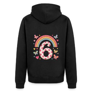 Rainbow Butterfly 6th Birthday Girl - Unisex Premium Organic Zip Hoodie - black - Back - Nico (187cm)