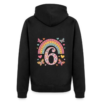 Rainbow Butterfly 6th Birthday Girl - Unisex Premium Organic Zip Hoodie - black - Back - Nico (187cm)