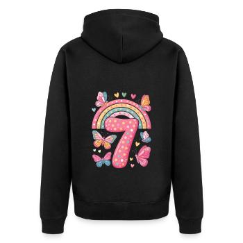Regenbogen Schmetterling 7. Geburtstag Mädchen - Unisex Premium Bio Zip Hoodie - Schwarz - Hinten - Nico (187cm)