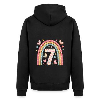 Rainbow Butterfly 7th Birthday Girl - Unisex Premium Organic Zip Hoodie - black - Back - Nico (187cm)