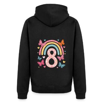 Rainbow Butterfly 8th Birthday Girl - Unisex Premium Organic Zip Hoodie - black - Back - Nico (187cm)