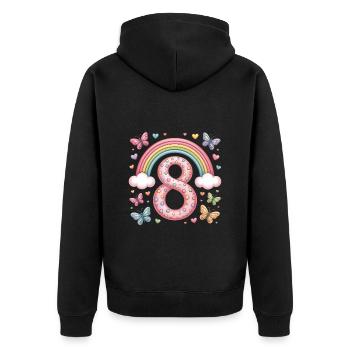 Rainbow Butterfly 8th Birthday Girl - Unisex Premium Organic Zip Hoodie - black - Back - Nico (187cm)