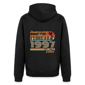 Geburtstag Vintage Geschenkidee Februar 1997 - Unisex Premium Bio Zip Hoodie - Schwarz - Hinten - Nico (187cm)
