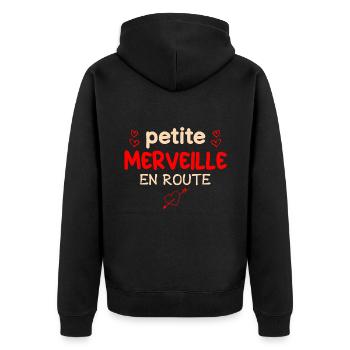 Petite merveille en route idée cadeau future maman - Veste à capuche bio Premium Unisexe - noir - Dos - Nico (187cm)