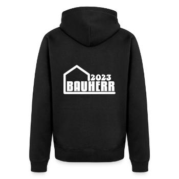 Bauherr 2023 - Unisex Premium Bio Zip Hoodie - Schwarz - Hinten - Nico (187cm)