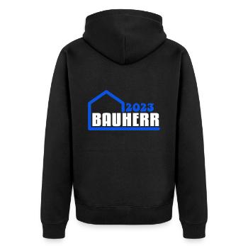 Bauherr 2023 - Unisex Premium Bio Zip Hoodie - Schwarz - Hinten - Nico (187cm)
