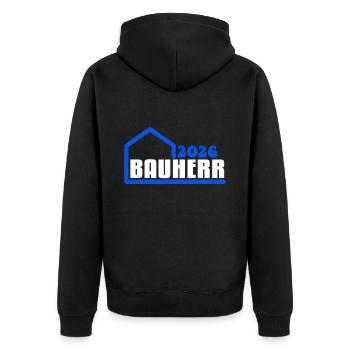Bauherr 2026 - Unisex Premium Bio Zip Hoodie - Schwarz - Hinten - Nico (187cm)