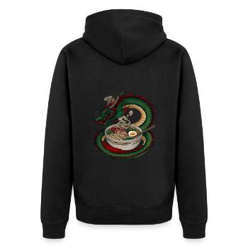 Ich liebe Ramen Suppe - Unisex Premium Bio Zip Hoodie - Schwarz - Hinten - Nico (187cm)