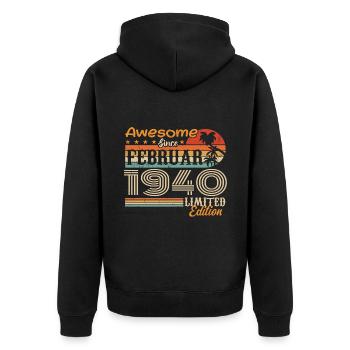 Geburtstag Vintage Geschenkidee Februar 1940 - Unisex Premium Bio Zip Hoodie - Schwarz - Hinten - Nico (187cm)