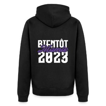 Cadeau Annonce grossesse bientôt Mamie 2023. - Veste à capuche bio Premium Unisexe - noir - Dos - Nico (187cm)