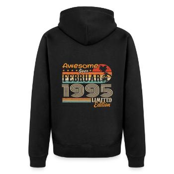 Geburtstag Vintage Geschenkidee Februar 1995 - Unisex Premium Bio Zip Hoodie - Schwarz - Hinten - Nico (187cm)