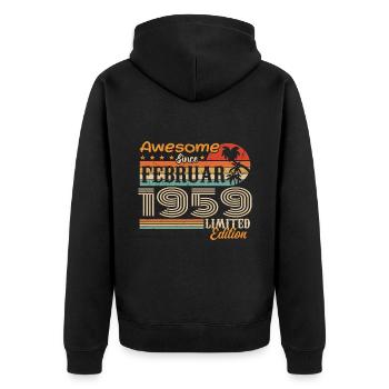 Geburtstag Vintage Geschenkidee Februar 1959 - Unisex Premium Bio Zip Hoodie - Schwarz - Hinten - Nico (187cm)