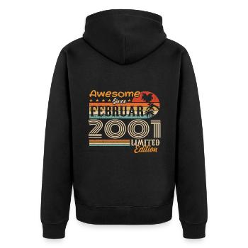 Geburtstag Vintage Geschenkidee Februar 2001 - Unisex Premium Bio Zip Hoodie - Schwarz - Hinten - Nico (187cm)