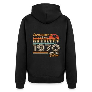 Geburtstag Vintage Geschenkidee Februar 1970 - Unisex Premium Bio Zip Hoodie - Schwarz - Hinten - Nico (187cm)