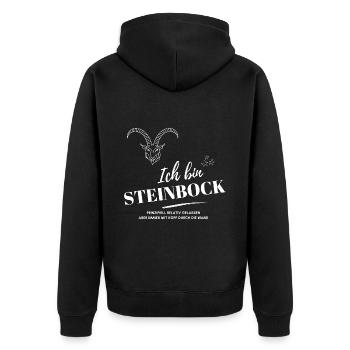 Ich bin Steinbock Sternzeichen Astrologie - Unisex Premium Bio Zip Hoodie - Schwarz - Hinten - Nico (187cm)