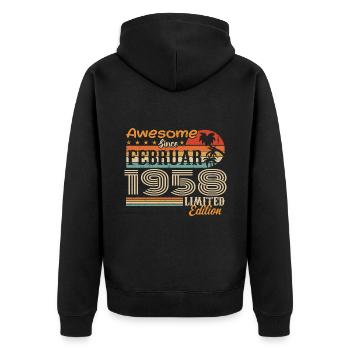 Geburtstag Vintage Geschenkidee Februar 1958 - Unisex Premium Bio Zip Hoodie - Schwarz - Hinten - Nico (187cm)