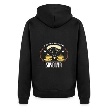 Skydiver Coffee Before Parachuting Coffee Lover - Unisex Premium Organic Zip Hoodie - black - Back - Nico (187cm)