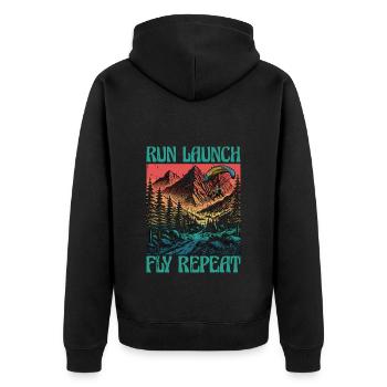 Paragliding Run Launch Fly Repeat Paramotoring - Unisex Premium Bio Zip Hoodie - Schwarz - Hinten - Nico (187cm)