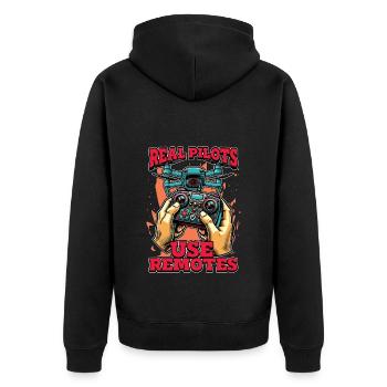 Drone Enthusiast Real Pilots Use Remotes Aviation - Unisex Premium Organic Zip Hoodie - black - Back - Nico (187cm)