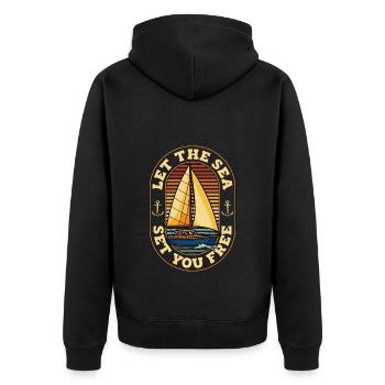 Sailing Let The Sea Set You Free Loves Boating - Unisex Premium Bio Zip Hoodie - Schwarz - Hinten - Nico (187cm)