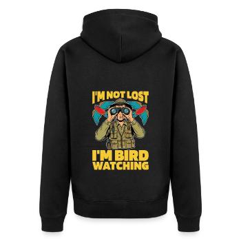 Ornithology I'm Not Lost I'm Bird Watching Lover - Unisex Premium Bio Zip Hoodie - Schwarz - Hinten - Nico (187cm)