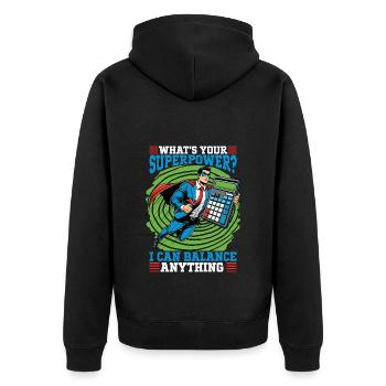 Accounting What's Your Superpower Spreadsheet - Unisex Premium Bio Zip Hoodie - Schwarz - Hinten - Nico (187cm)