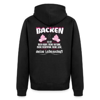 Backen ist meine Leidenschaft - Unisex Premium Bio Zip Hoodie - Schwarz - Hinten - Nico (187cm)