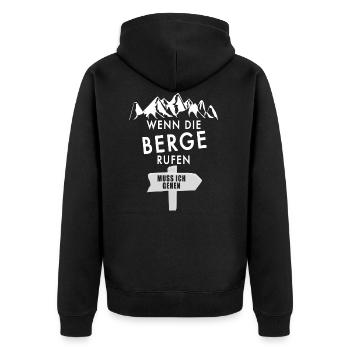 Wenn die Berge rufen - Unisex Premium Bio Zip Hoodie - Schwarz - Hinten - Nico (187cm)