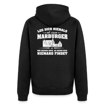 Marburger Tshirt-Anlegen - Unisex Premium Bio Zip Hoodie - Schwarz - Hinten - Nico (187cm)