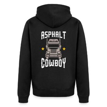 LKW Fahrer Trucker Shirt Asphalt Cowboy - Unisex Premium Bio Zip Hoodie - Schwarz - Hinten - Nico (187cm)