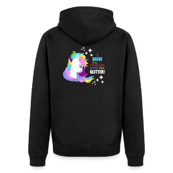 Einhorn Glitzer Probleme Löser Geschenkidee - Unisex Premium Bio Zip Hoodie - Schwarz - Hinten - Nico (187cm)