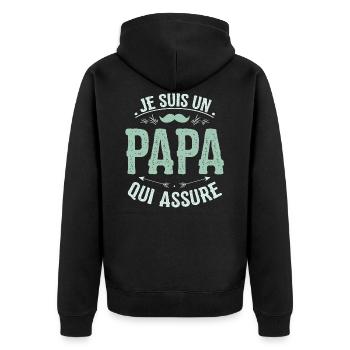 T-shirt Fête des Pères - un Papa qui assure - Veste à capuche bio Premium Unisexe - noir - Dos - Nico (187cm)