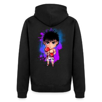 Boxing Chibi - Unisex Premium Organic Zip Hoodie - black - Back - Nico (187cm)