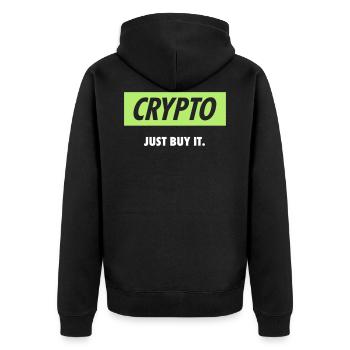 Crypto – Just buy it | White - Unisex Premium Organic Zip Hoodie - black - Back - Nico (187cm)