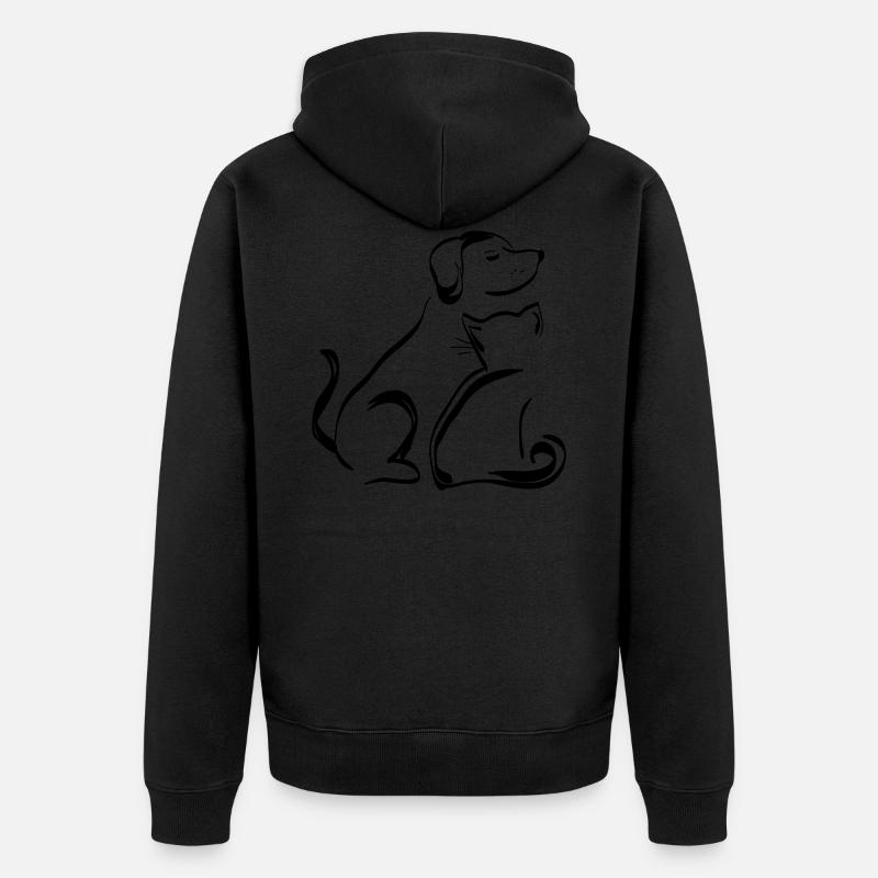 Hund & Katze Umrisse Schwarz - Unisex Premium Bio Zip Hoodie - Schwarz