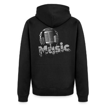 Music ... Mikrophon Musiker - Unisex Premium Bio Zip Hoodie - Schwarz - Hinten - Nico (187cm)