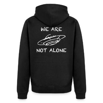 We Are Not Alone UFO Alien Spaceship - Unisex Premium Organic Zip Hoodie - black - Back - Nico (187cm)